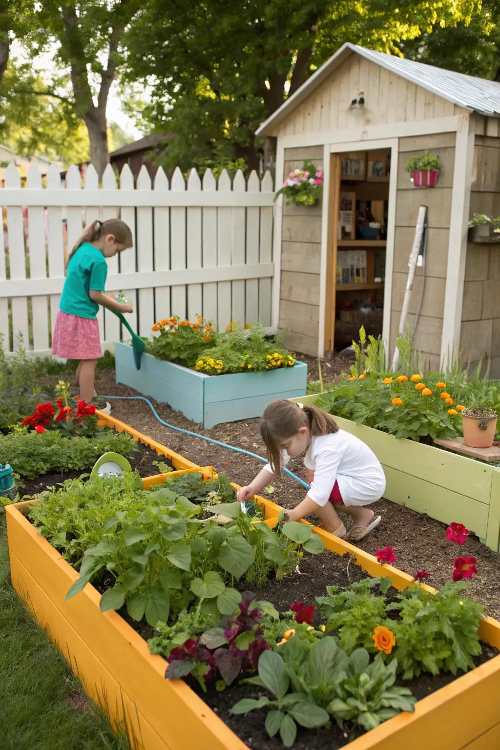 Young hands nurturing a flourishing garden.