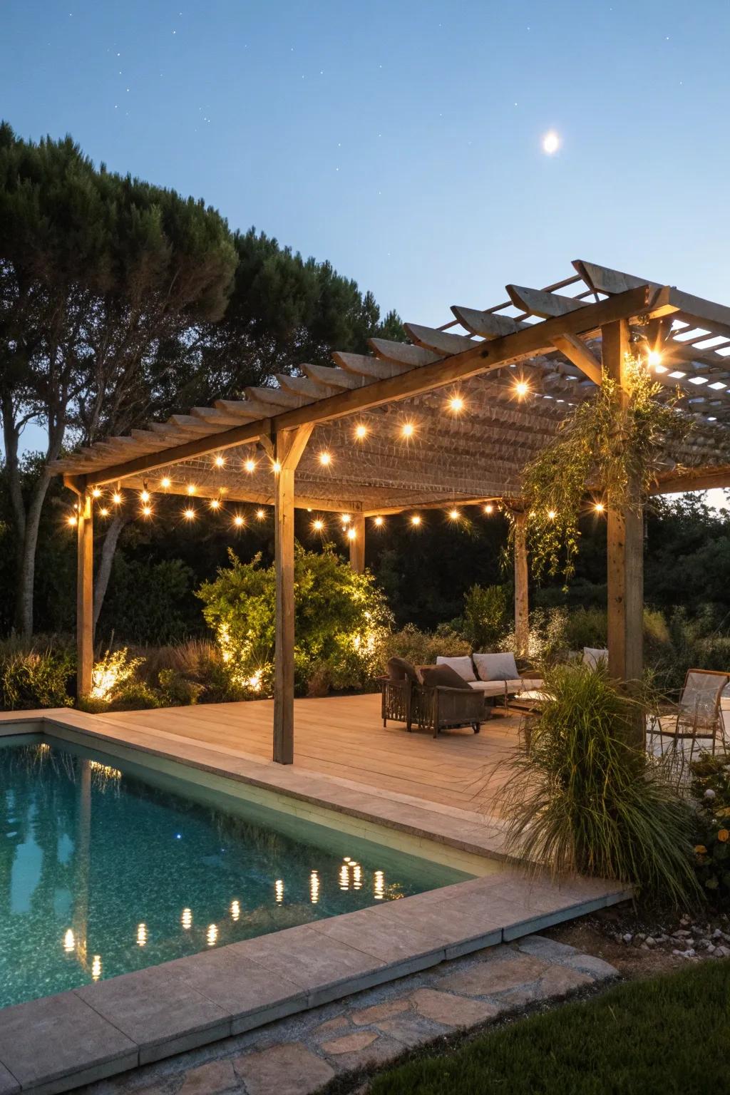 String lights design a captivating evening ambiance.