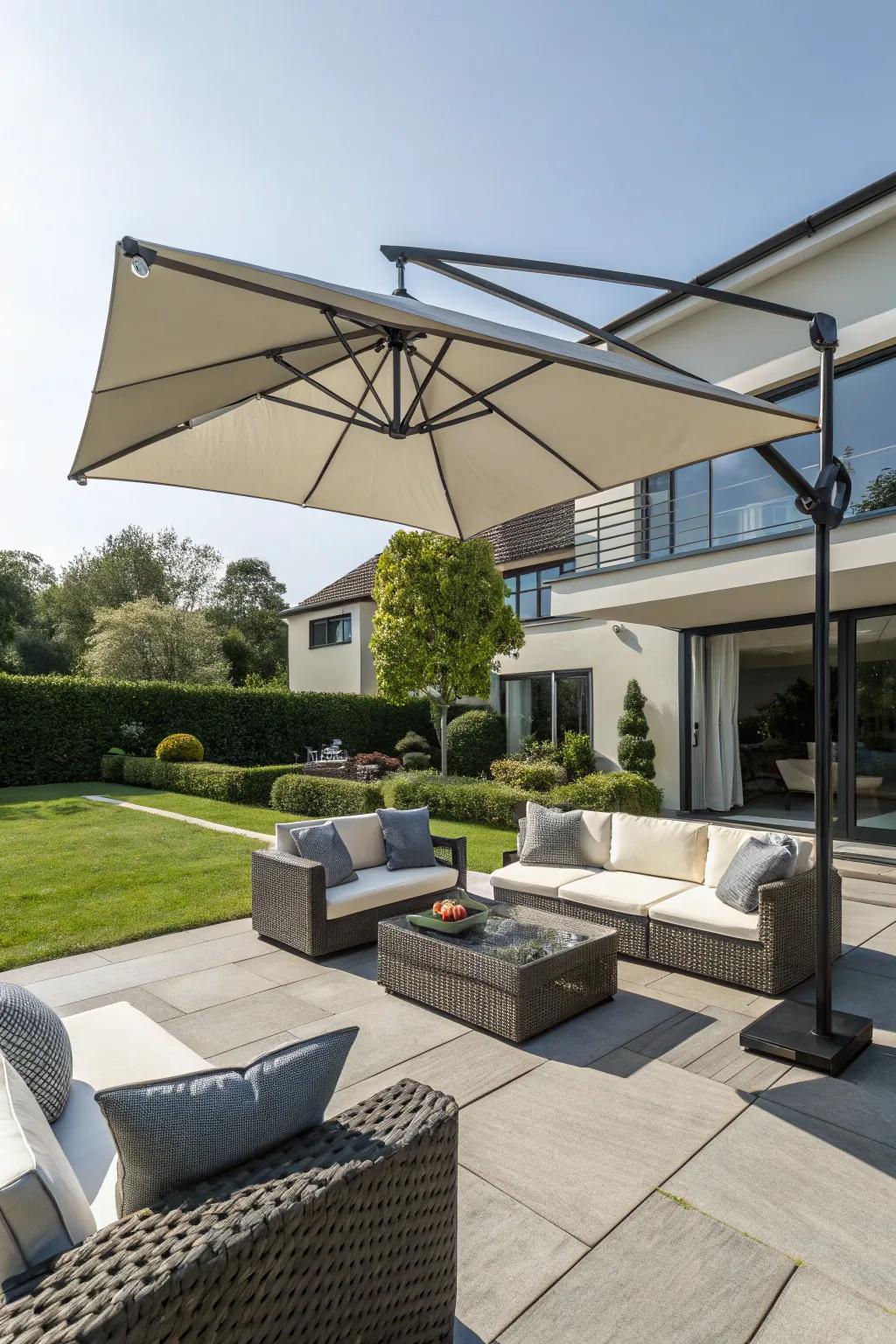 A chic cantilever umbrella offering versatile shade.