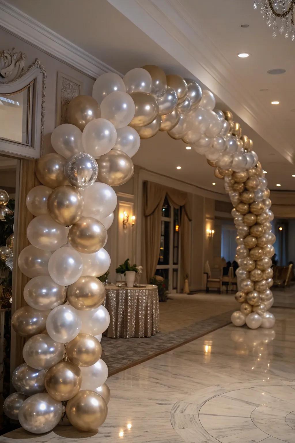 Shimmering balloon garland provides a glamorous touch.
