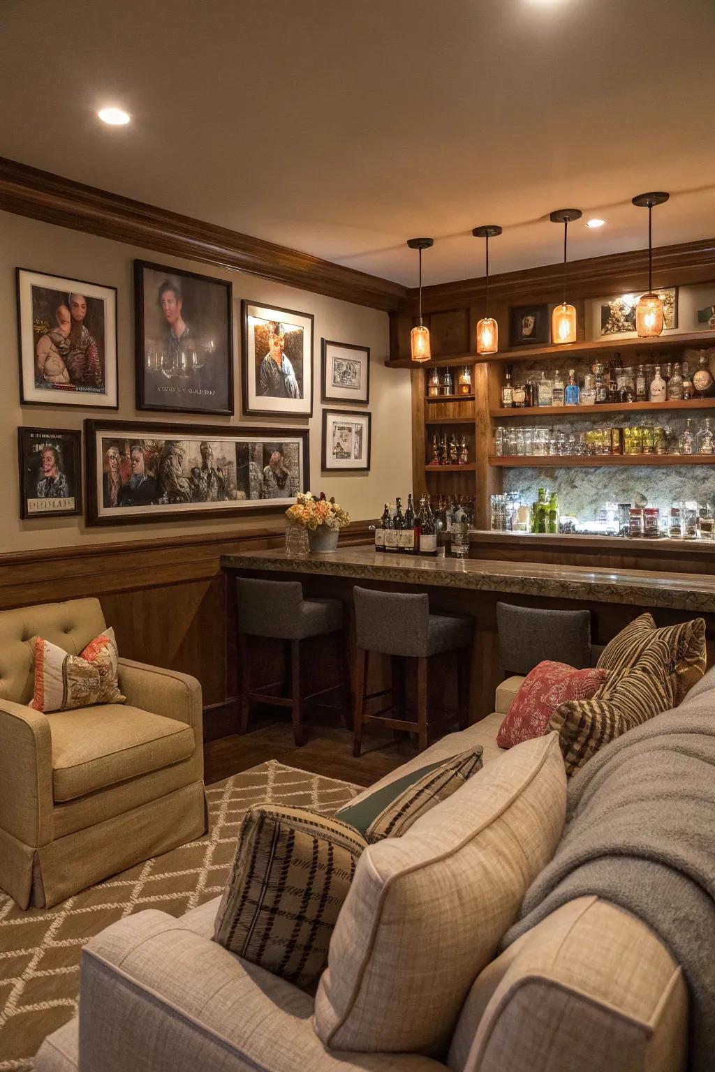 An attractive home bar design featuring individualized elements.