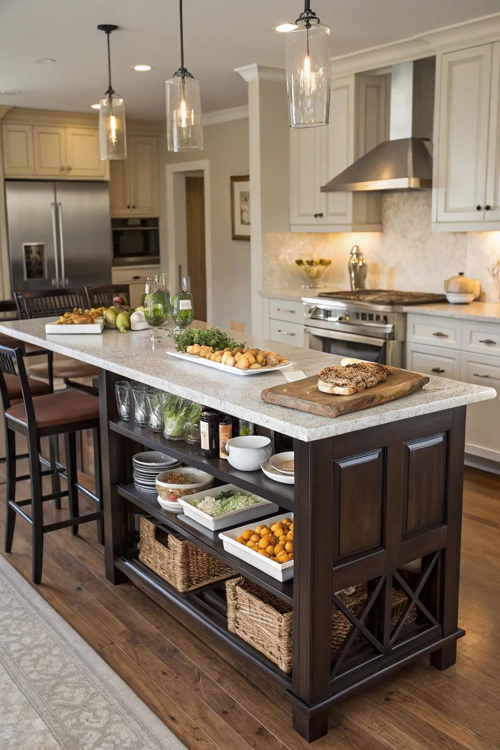 A multi-use island combines practicality with refinement.