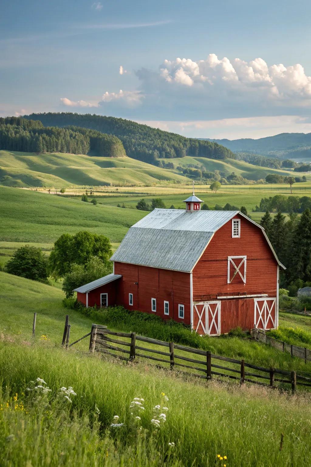 A timeless country-style barn that remains perennially stylish.