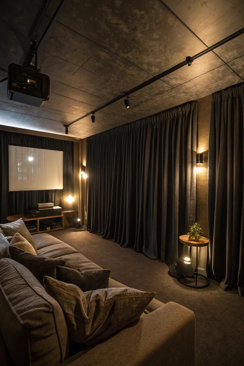 Darkness drapes are perfect for designing a dark, cozy media room.