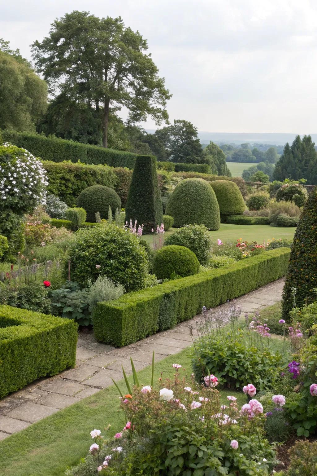 Bushes and plants add structure and privacy.