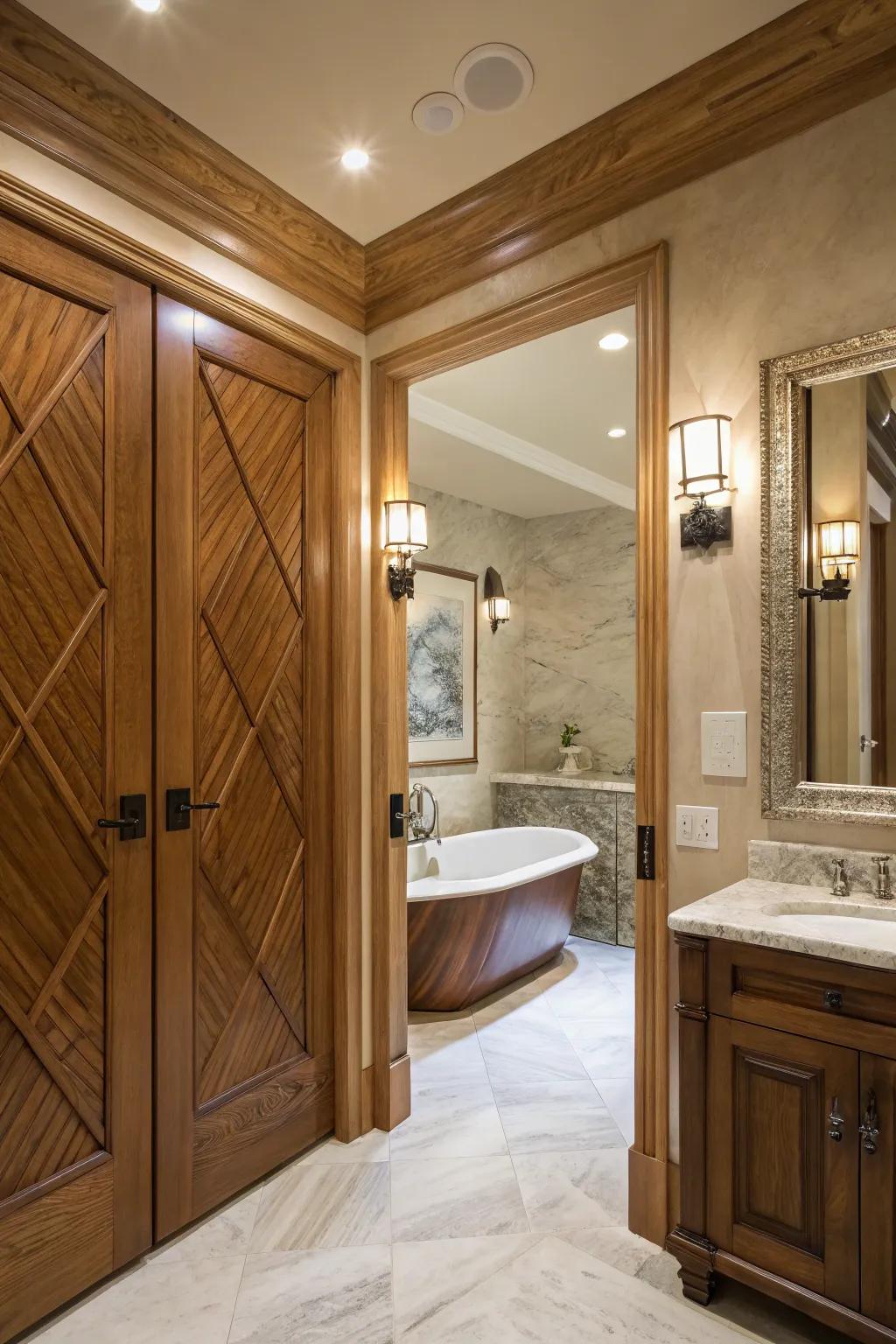 Your bathroom will feel more elegant and have a natural touch thanks to wooden doors.