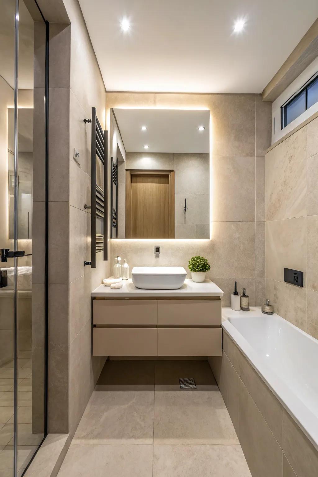 A minimalist bathroom design radiates simplicity and refinement.