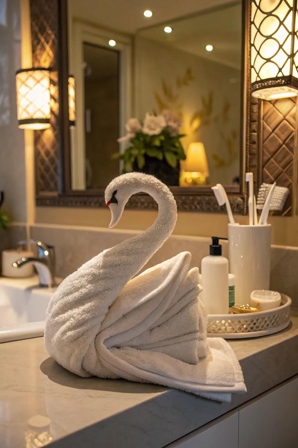 Create a classy atmosphere with a towel crane.
