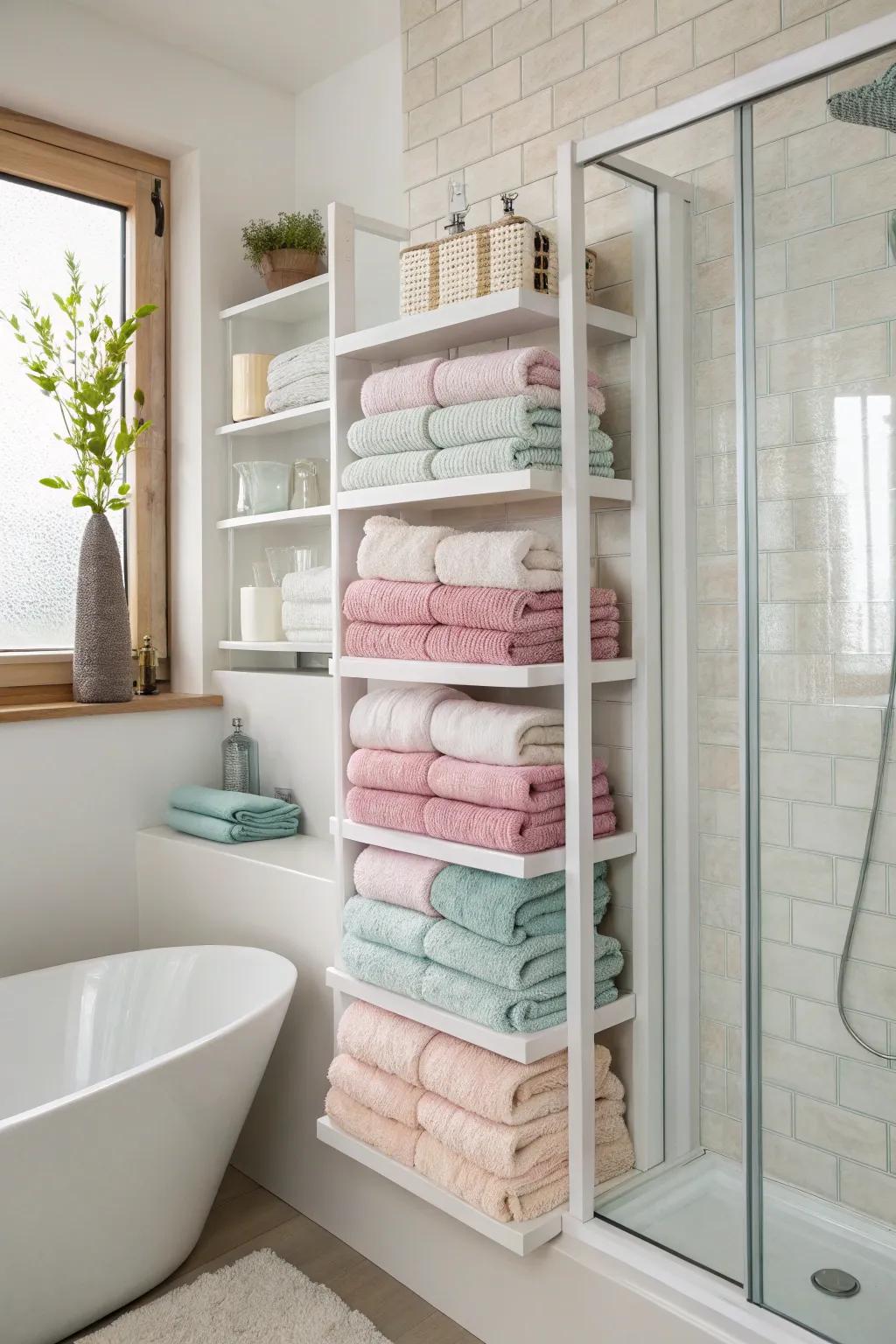 Wall-mounted units are ideal for saving space when storing towels.