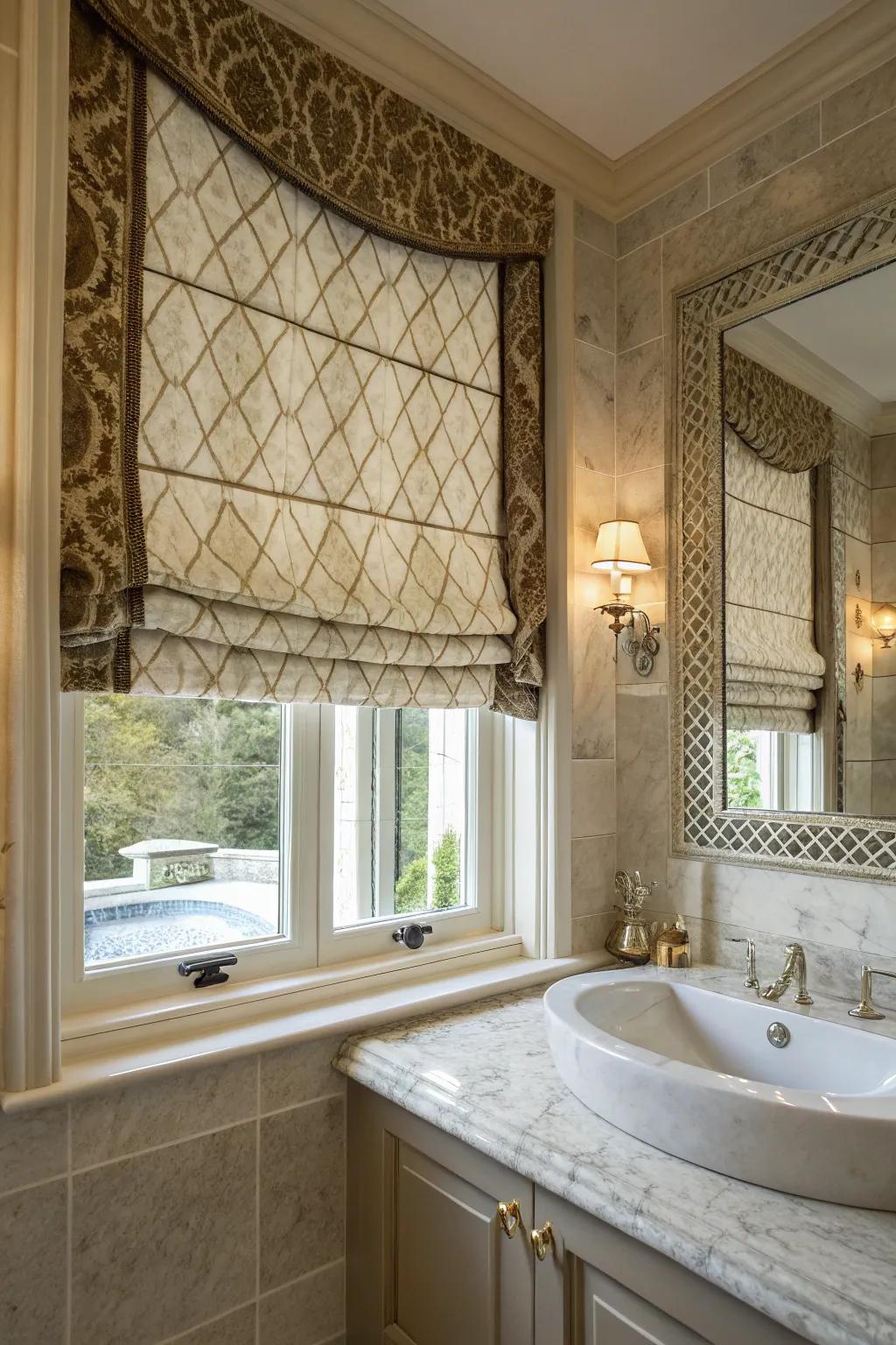 Plush elegance: Roman shades soften any bathroom space.