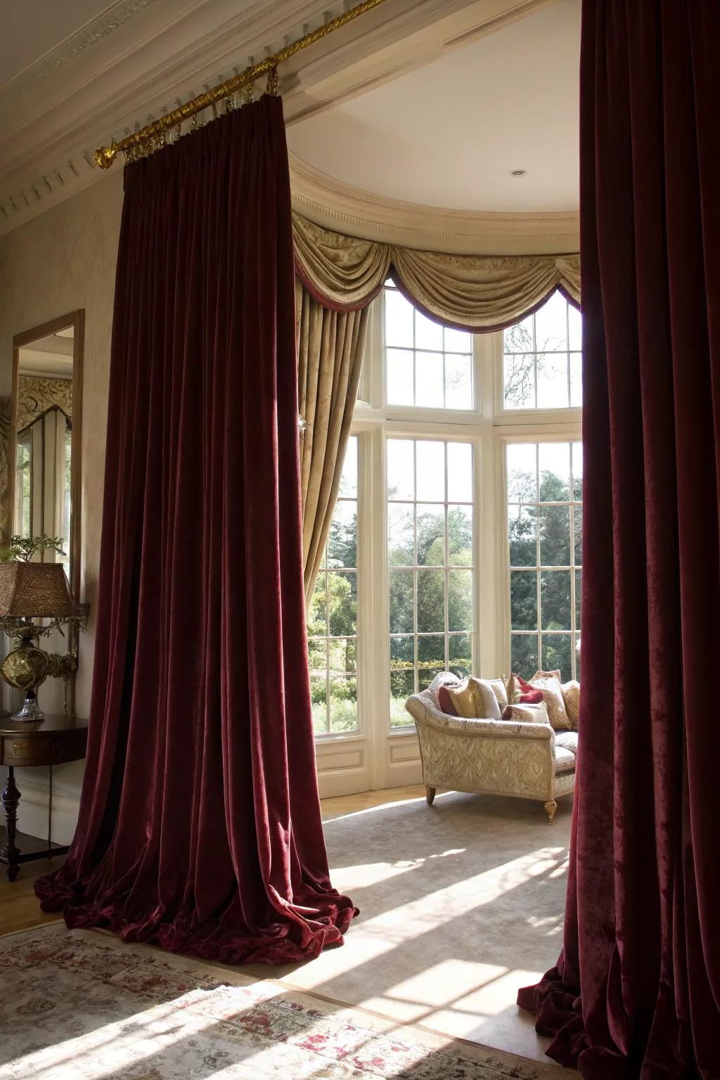 Dramatic drapes can transform your bay window to a captivating centerpiece.