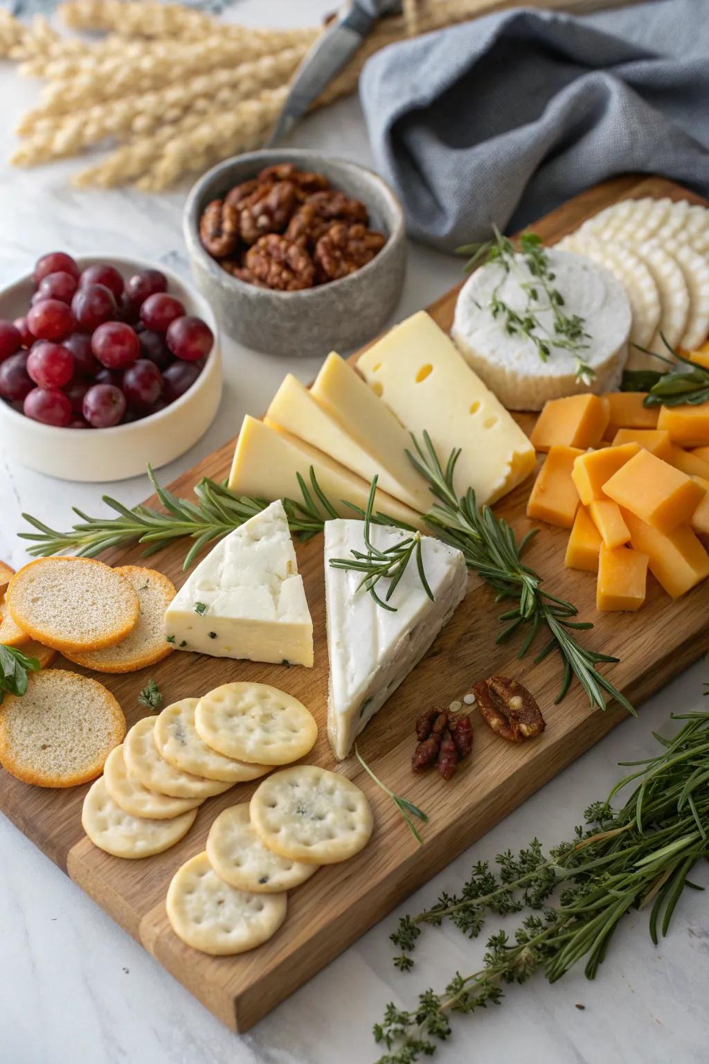 Cheese types contribute richness and complexity to the platter