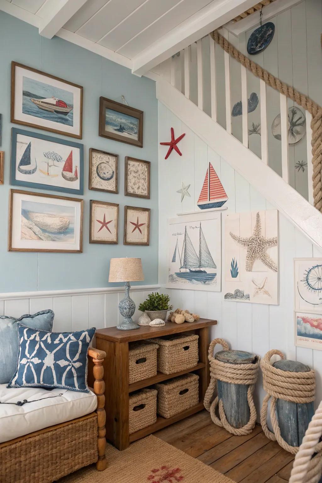 Nautical elements introduce a hint of the ocean to this beach house interior.