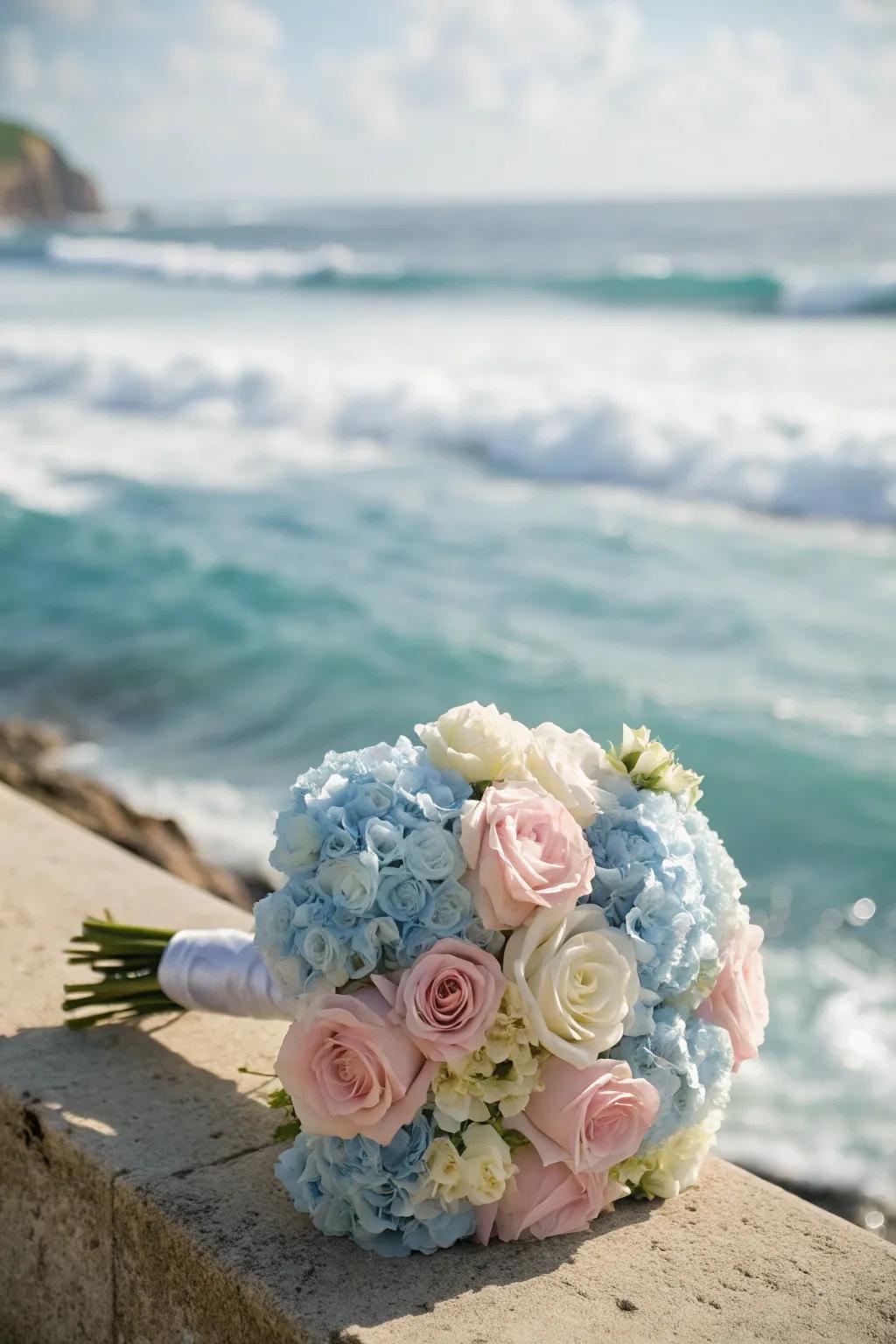 A bouquet featuring pastel colors, exuding seaside romance.