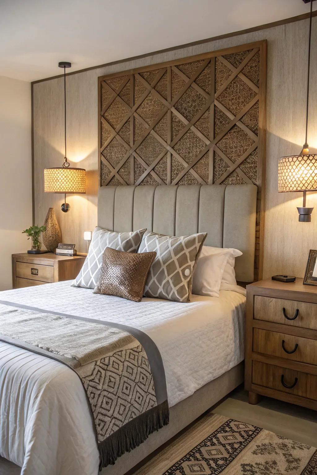 A unique headboard can really make a statement in a bedroom.