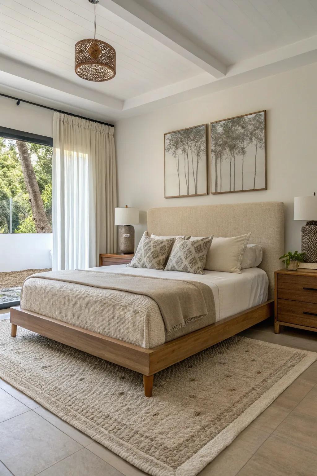 A platform bed provides simplicity and elegance without a bed skirt.
