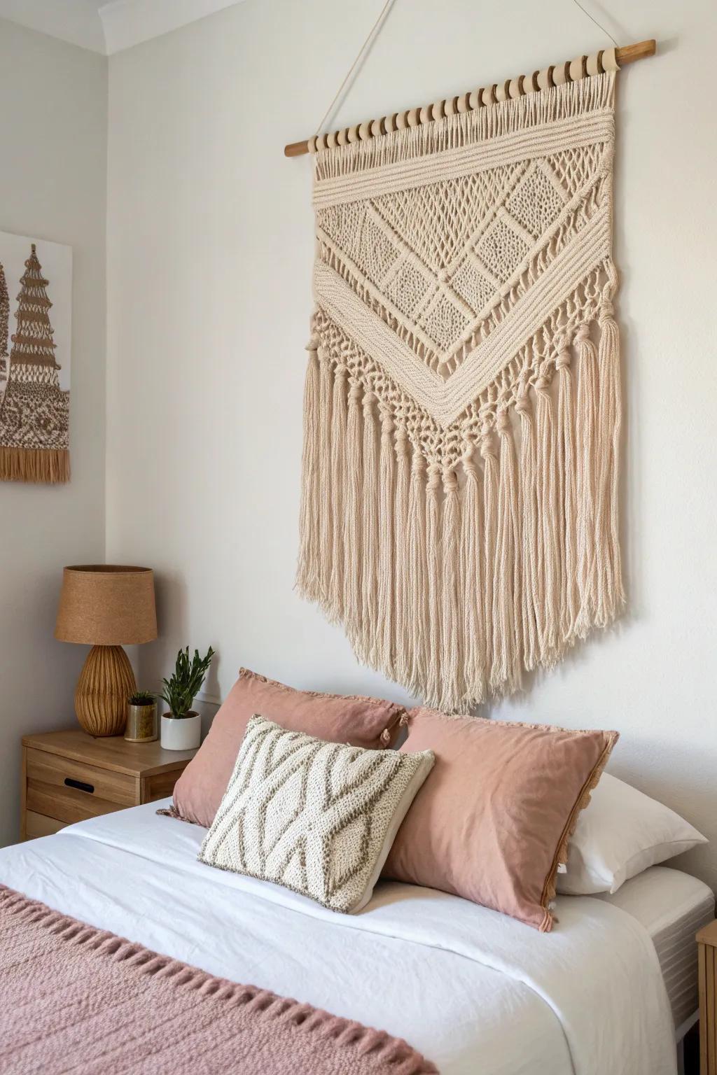 Woven art brings warmth and texture to your bedroom's decor.
