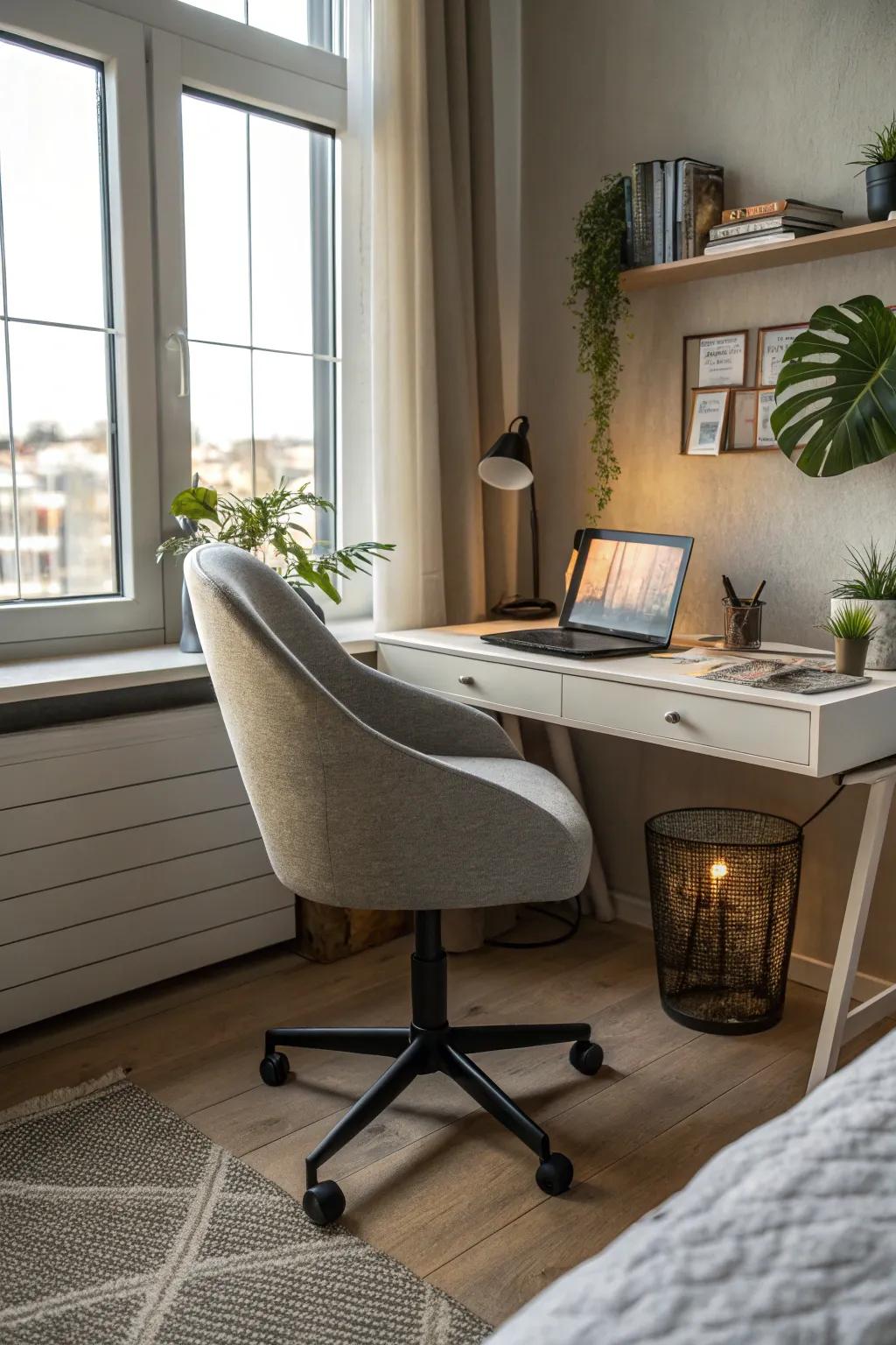 Swivel chairs introduce modern functionality to your bedroom setup.