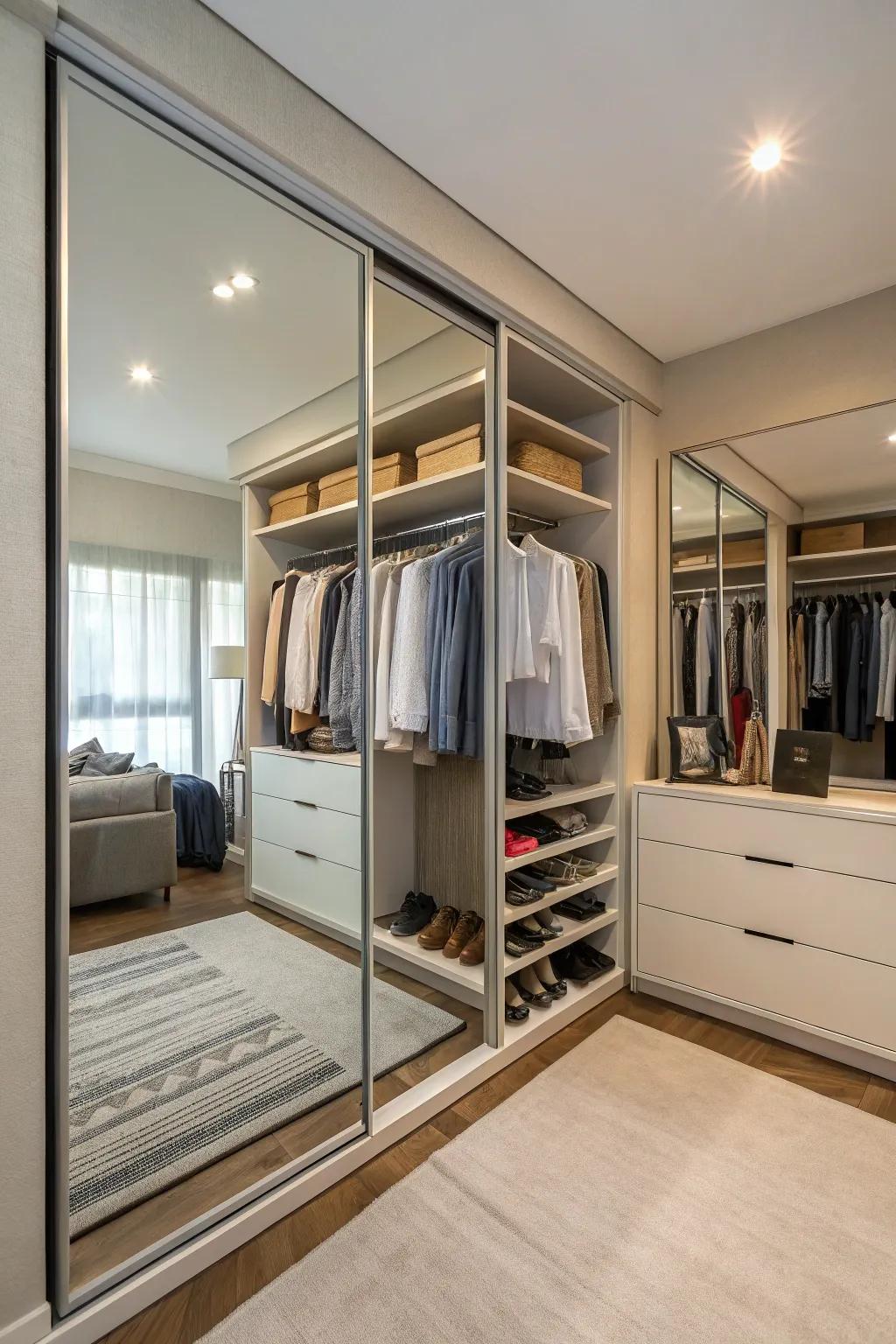A full-length mirror enhances functionality and style.