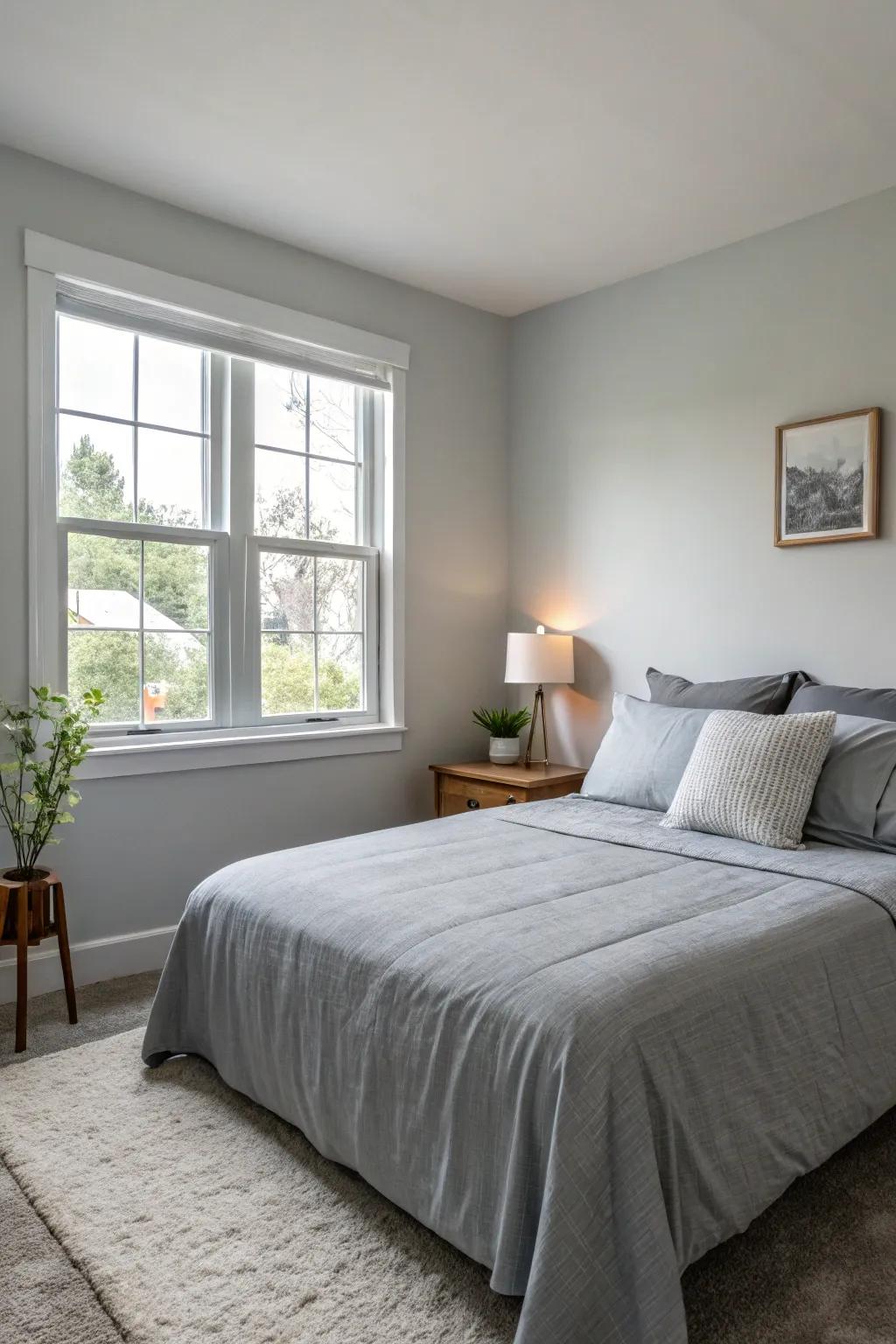 Simple, single-color bedding enhances the harmonious look of the room.