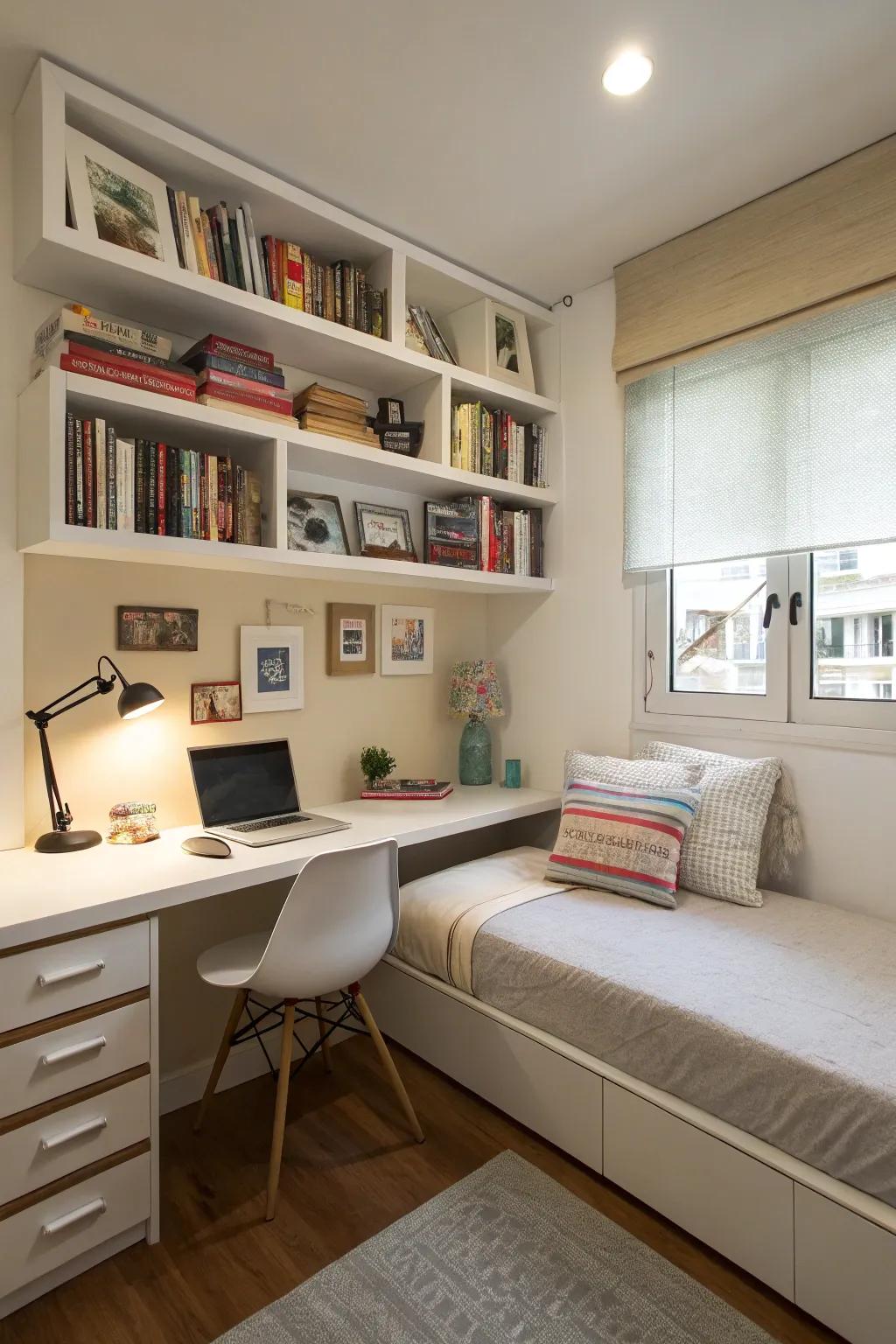 Nook shelves assist in leveraging every dimension of your sleeping quarters proficiently.