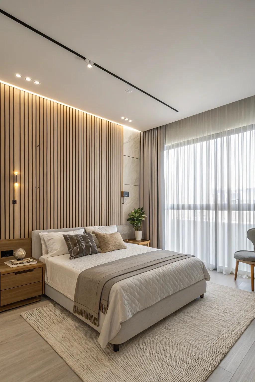 Upright slats enhance the perception of height in your bedroom.