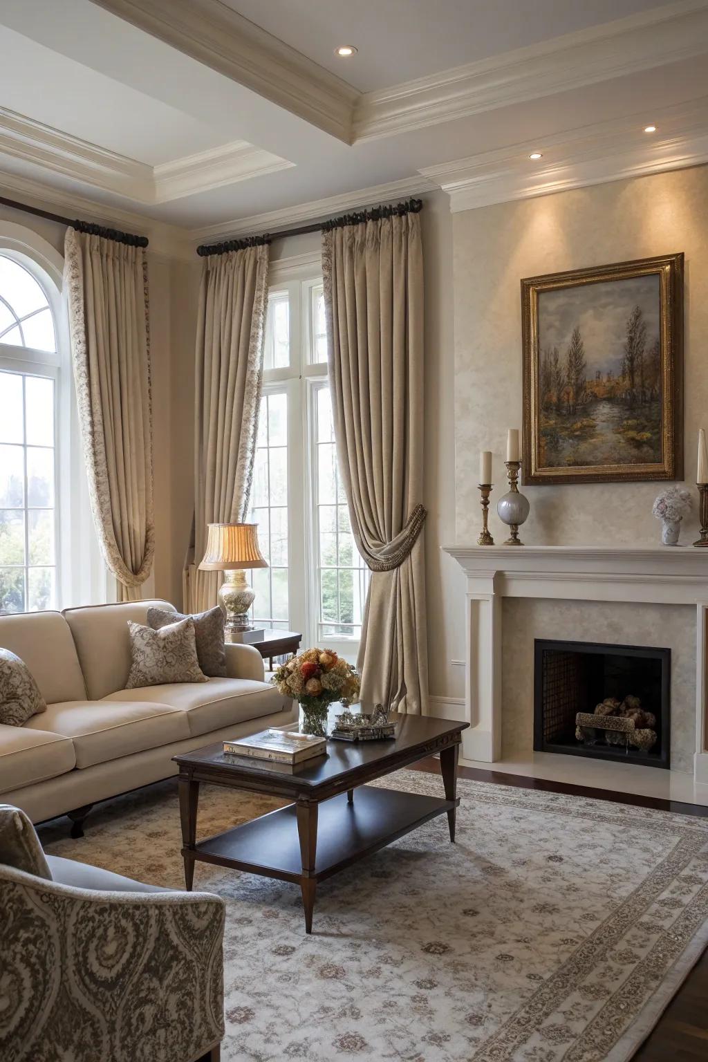 Full-length window coverings offer a luxurious and elongated appearance.