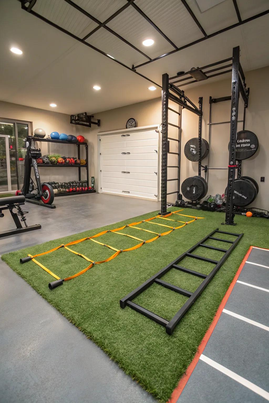 Artificial turf provides a vibrant and functional touch for agility training.