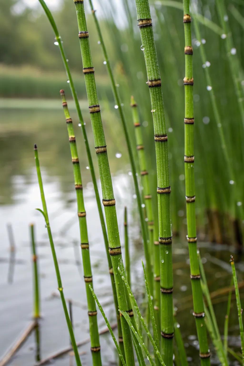 Jointed Rush delivers striking structural interest to water surroundings.