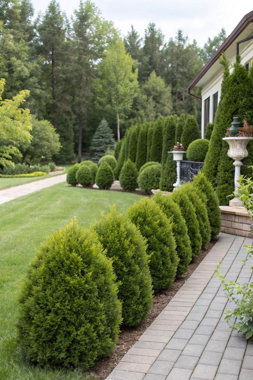 'Emerald' yew shrubs provide green appeal all year.