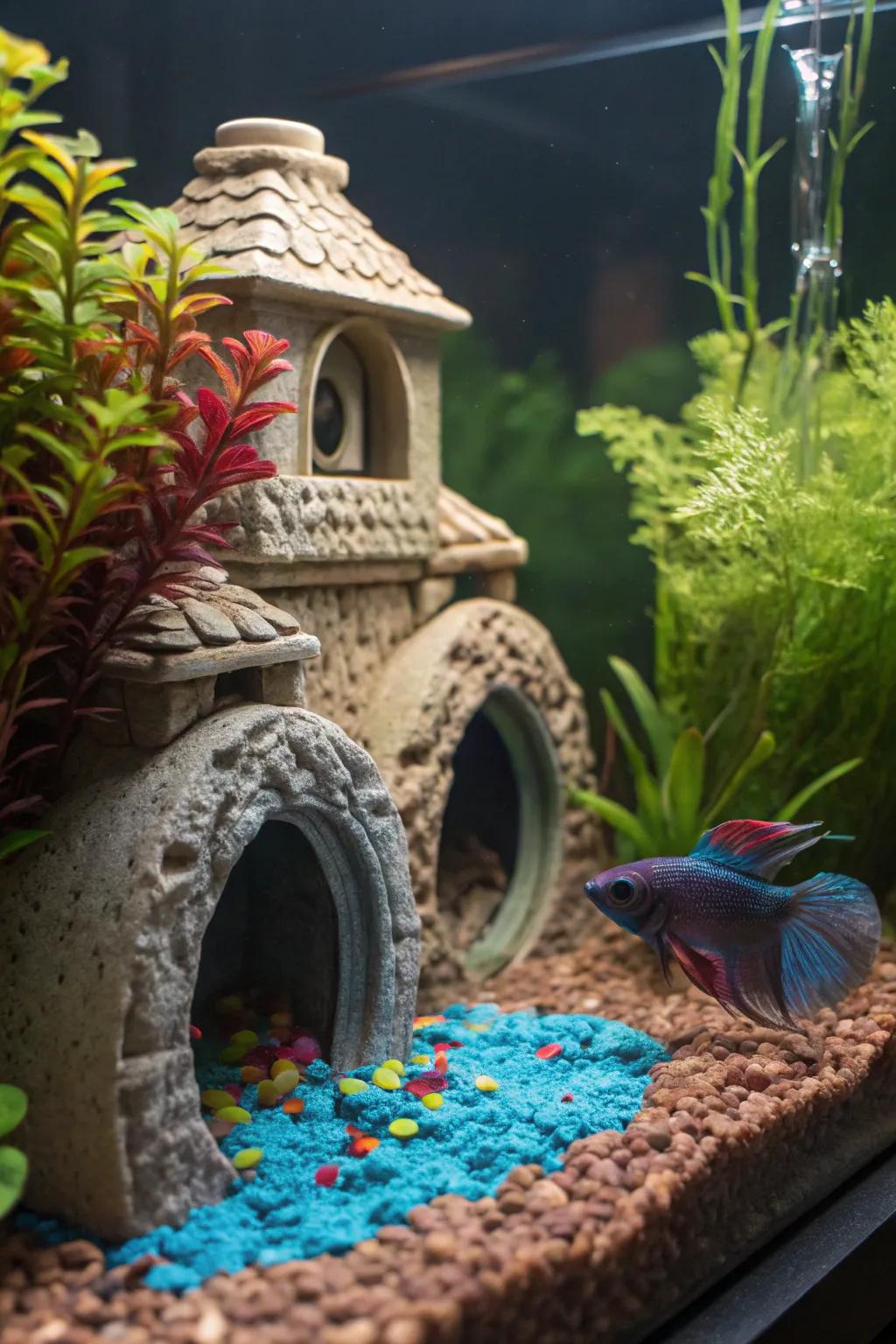 Grottoes and arches provide endless exploration opportunities for your betta.