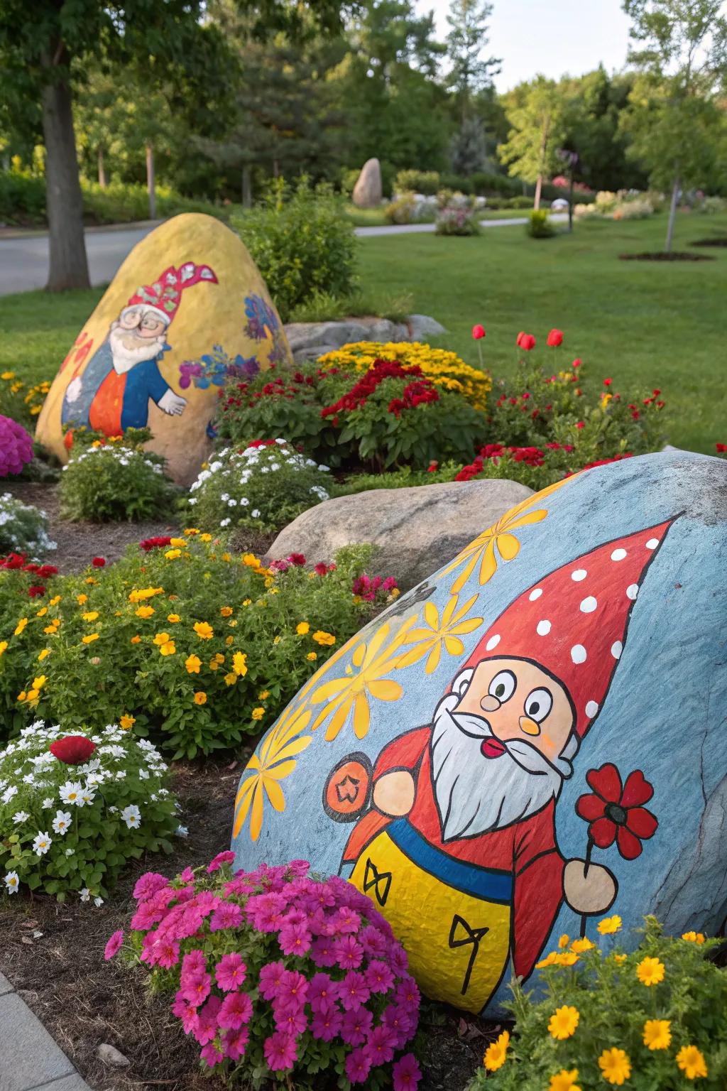 Bring charm to your garden with whimsical gnome rocks.