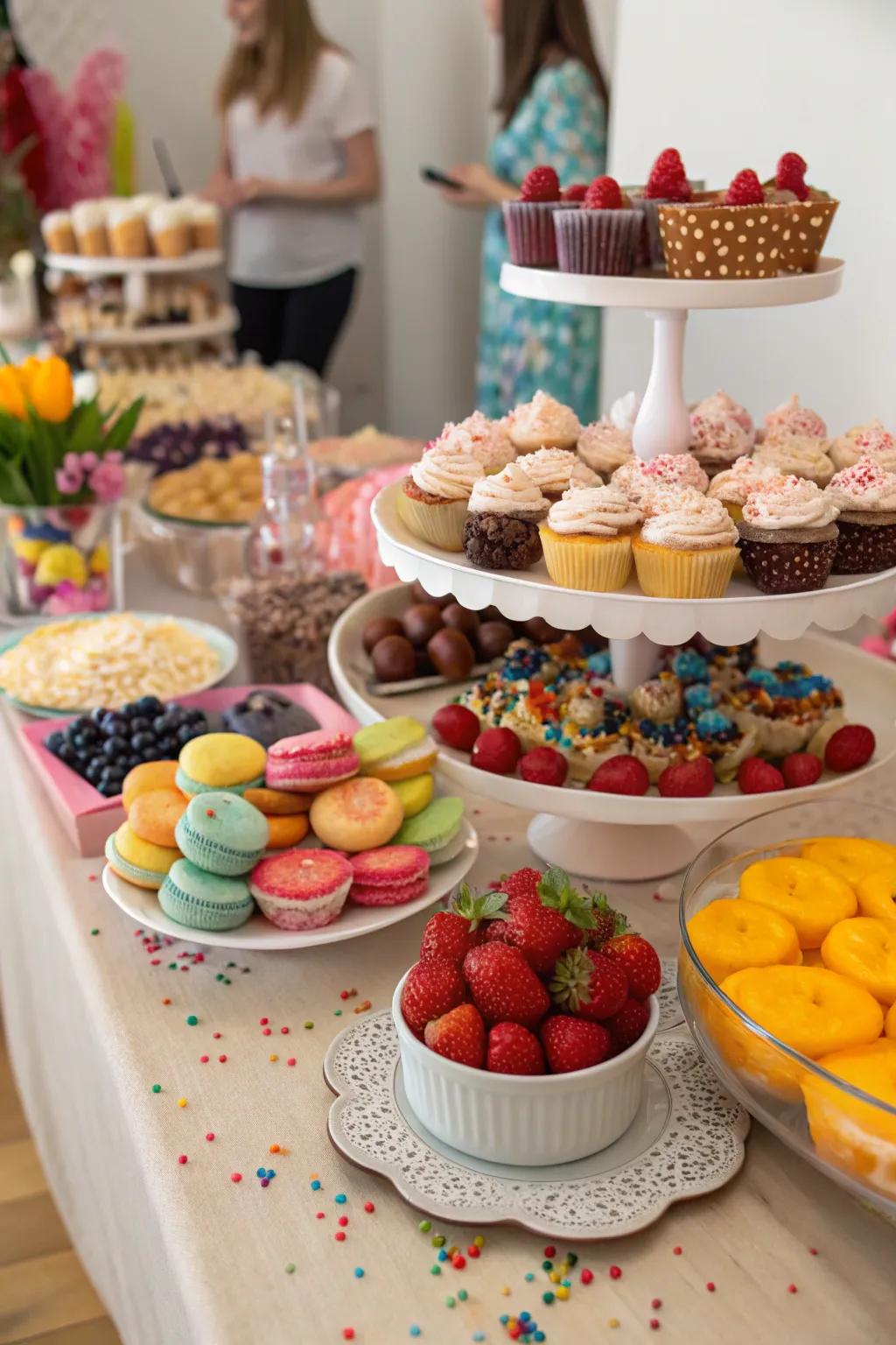 A DIY dessert station brings a fun, interactive, and sweet aspect to the party.