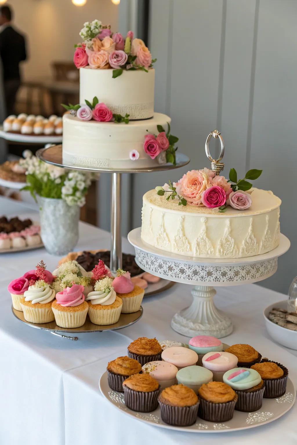 An attractive dessert display featuring a medley of sweet treats displayed on an elegant table.