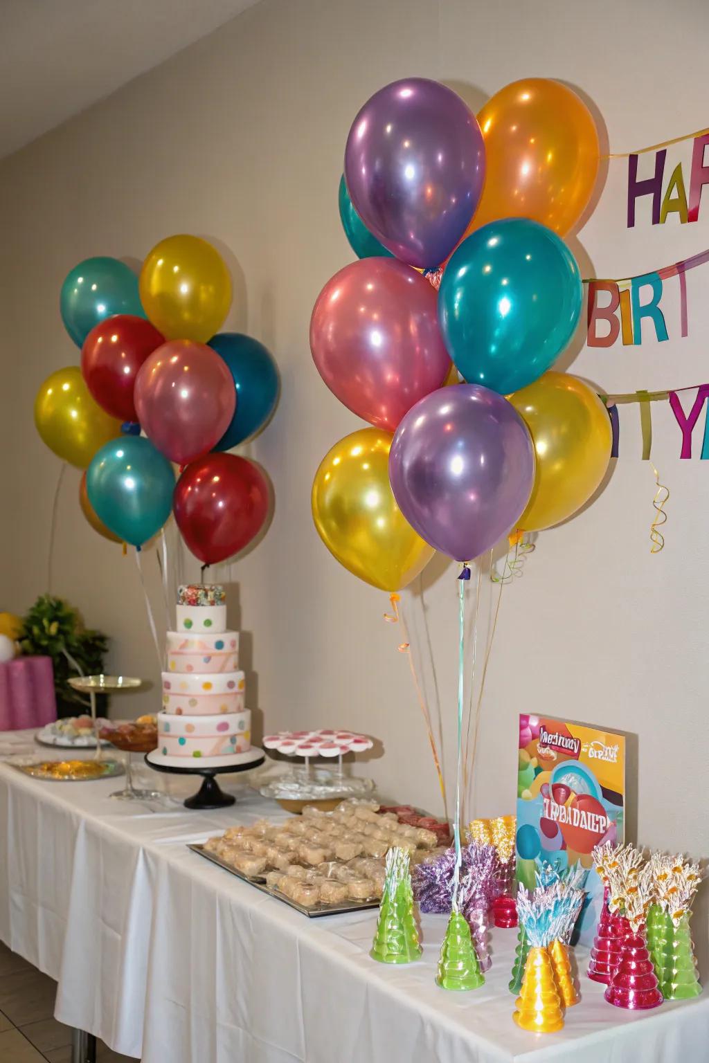 Shimmering balloons introduce a playful yet refined touch to your party decorations.