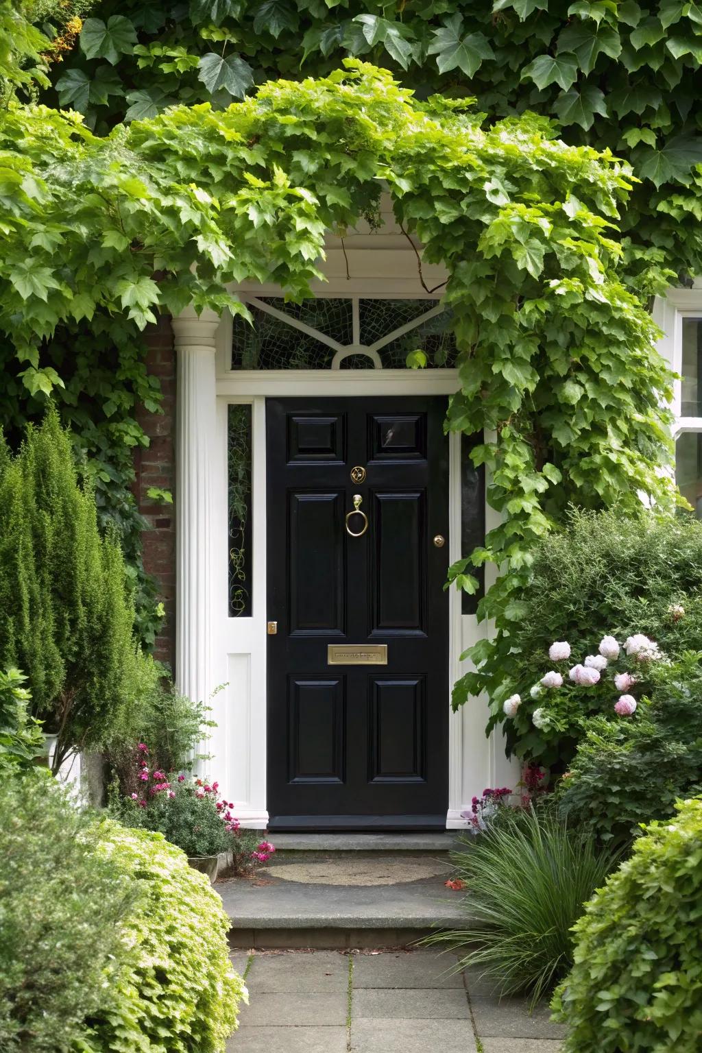 Sidelights on a black door enrich elegance and bring natural light into the home.