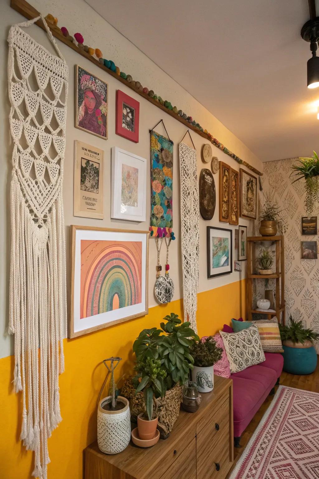 Artistic decor personalizes your boho loft with character and style.