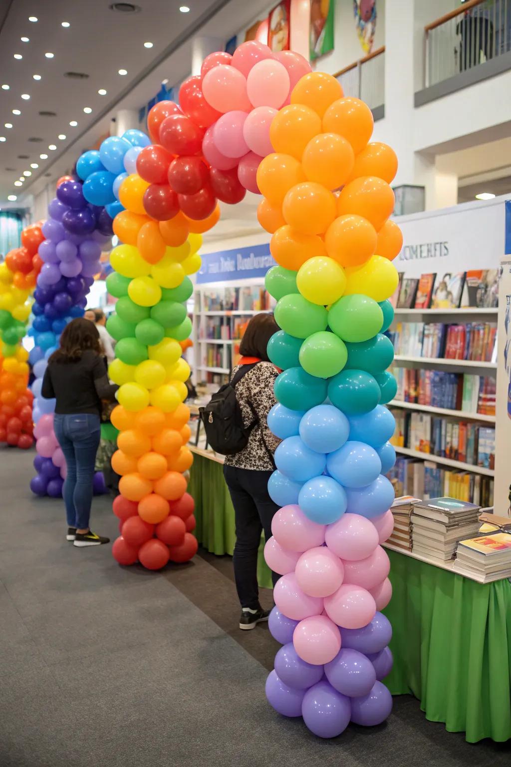 Celebratory balloon arrangements spreading cheer at the book fair.