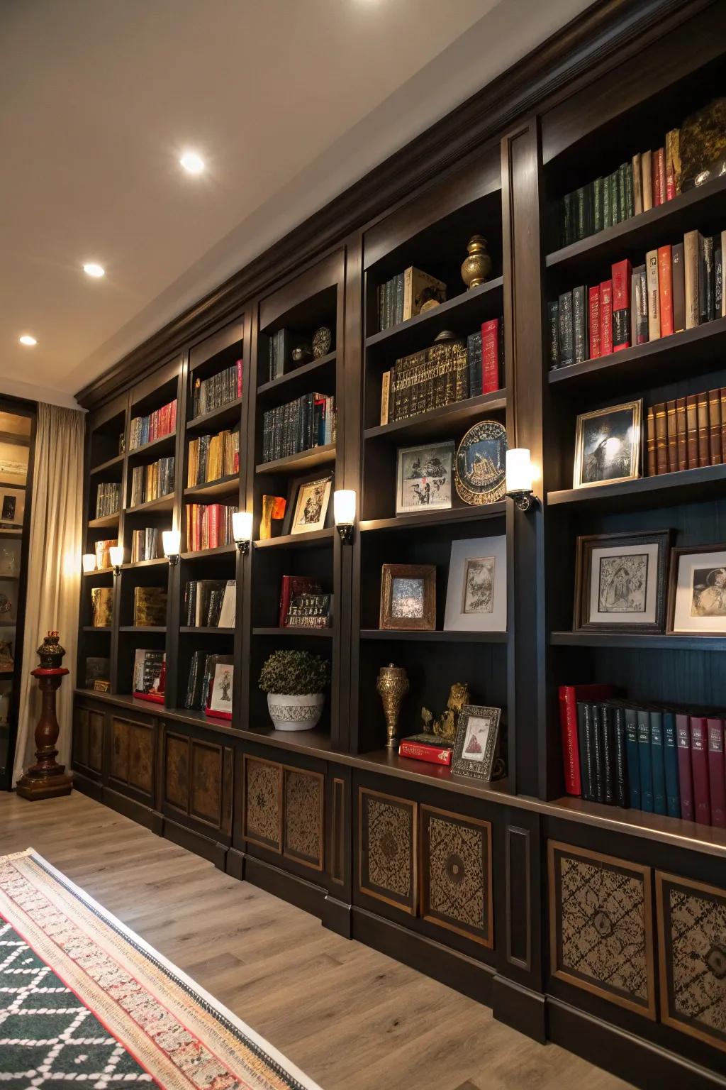 Full-height shelves create an impressive display.