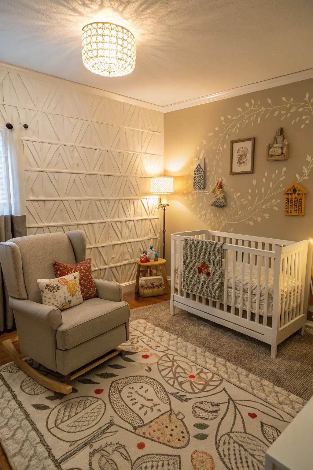 Walls with texture add depth and interest to the nursery.