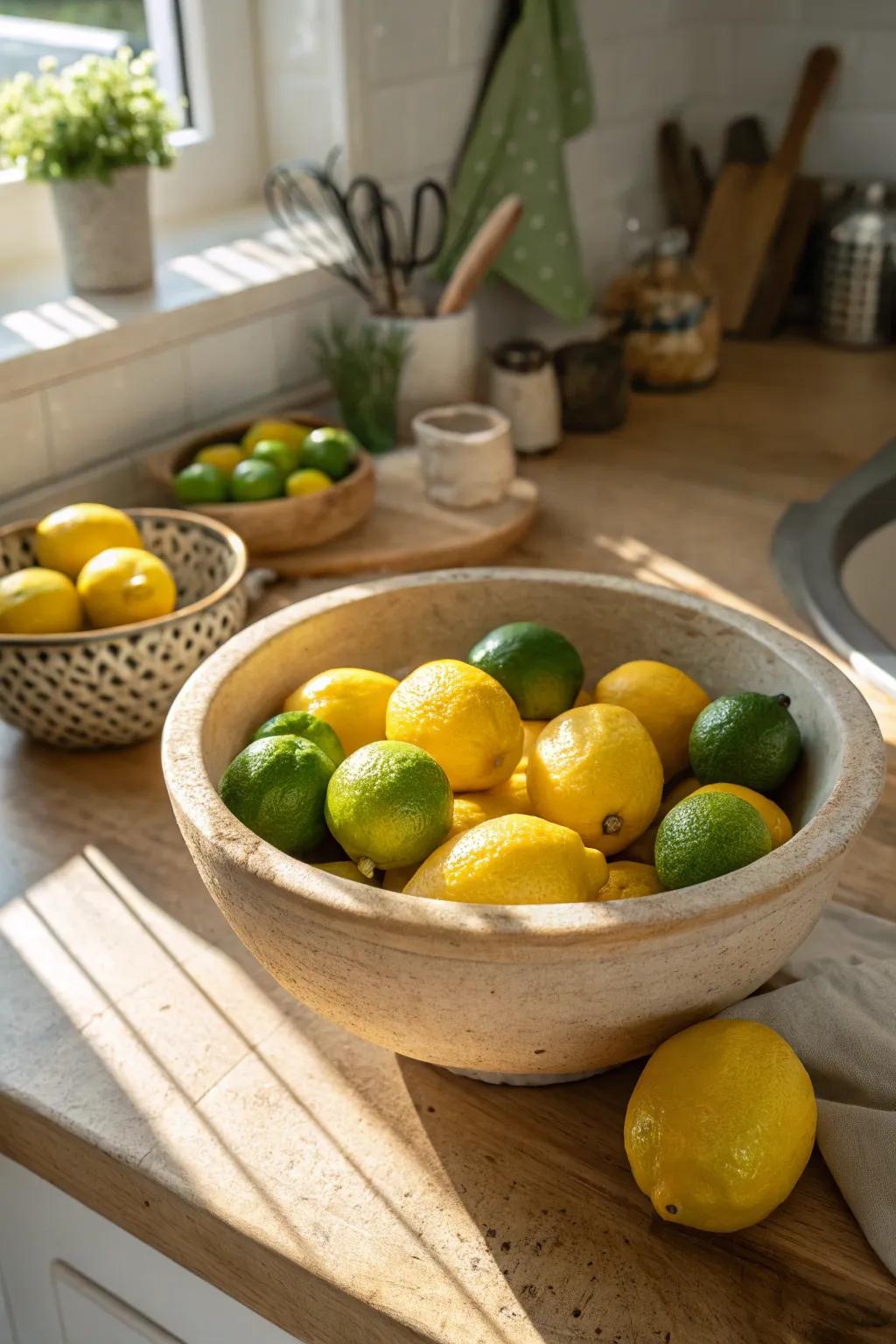 Citrus fruits contribute a summery burst to your decor