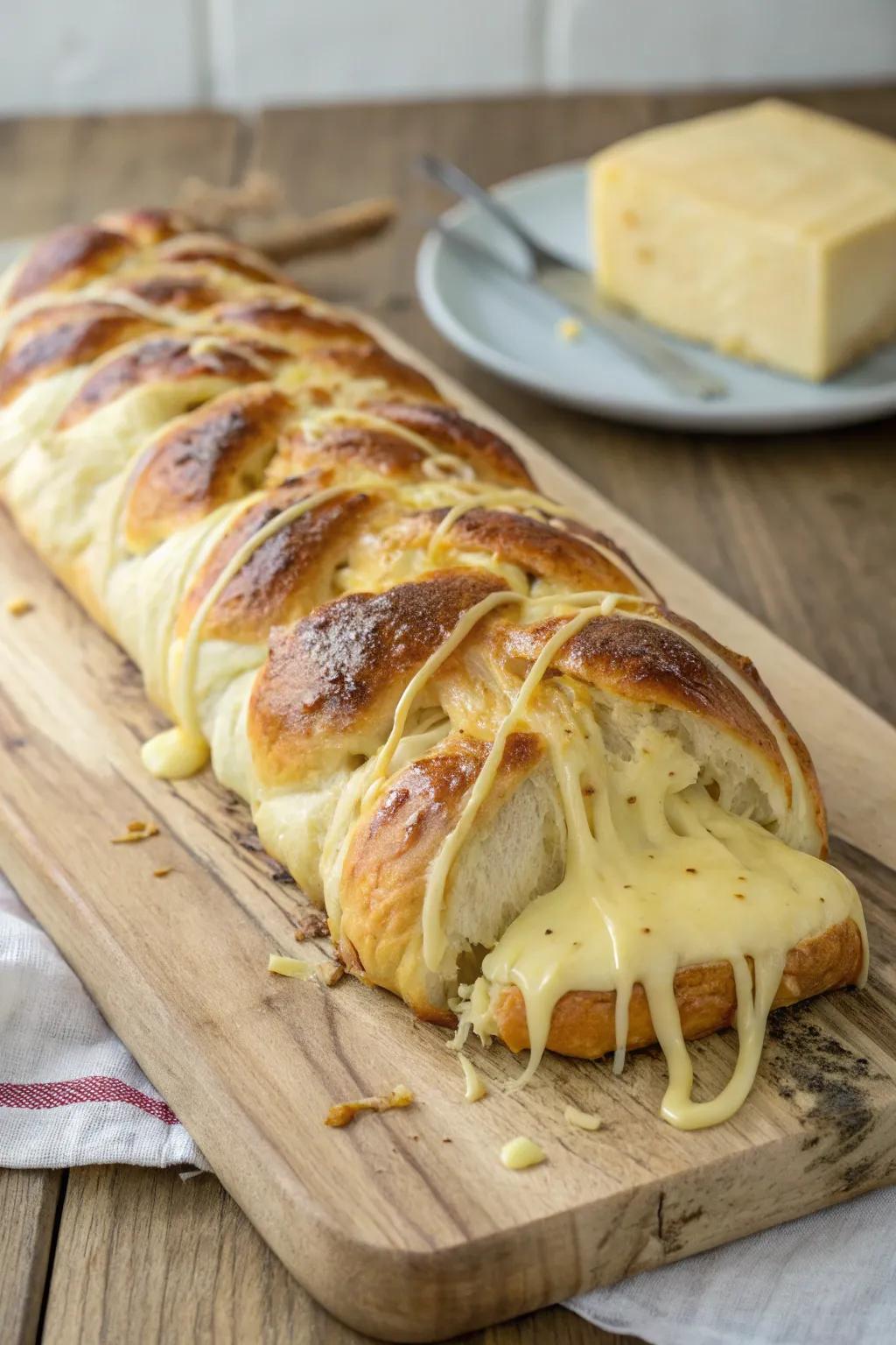 A woven cheese bread, a feast for the eyes and the palate.