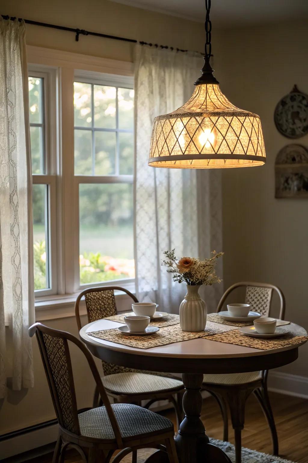 A pendant light brings warmth and appeal to your breakfast nook.