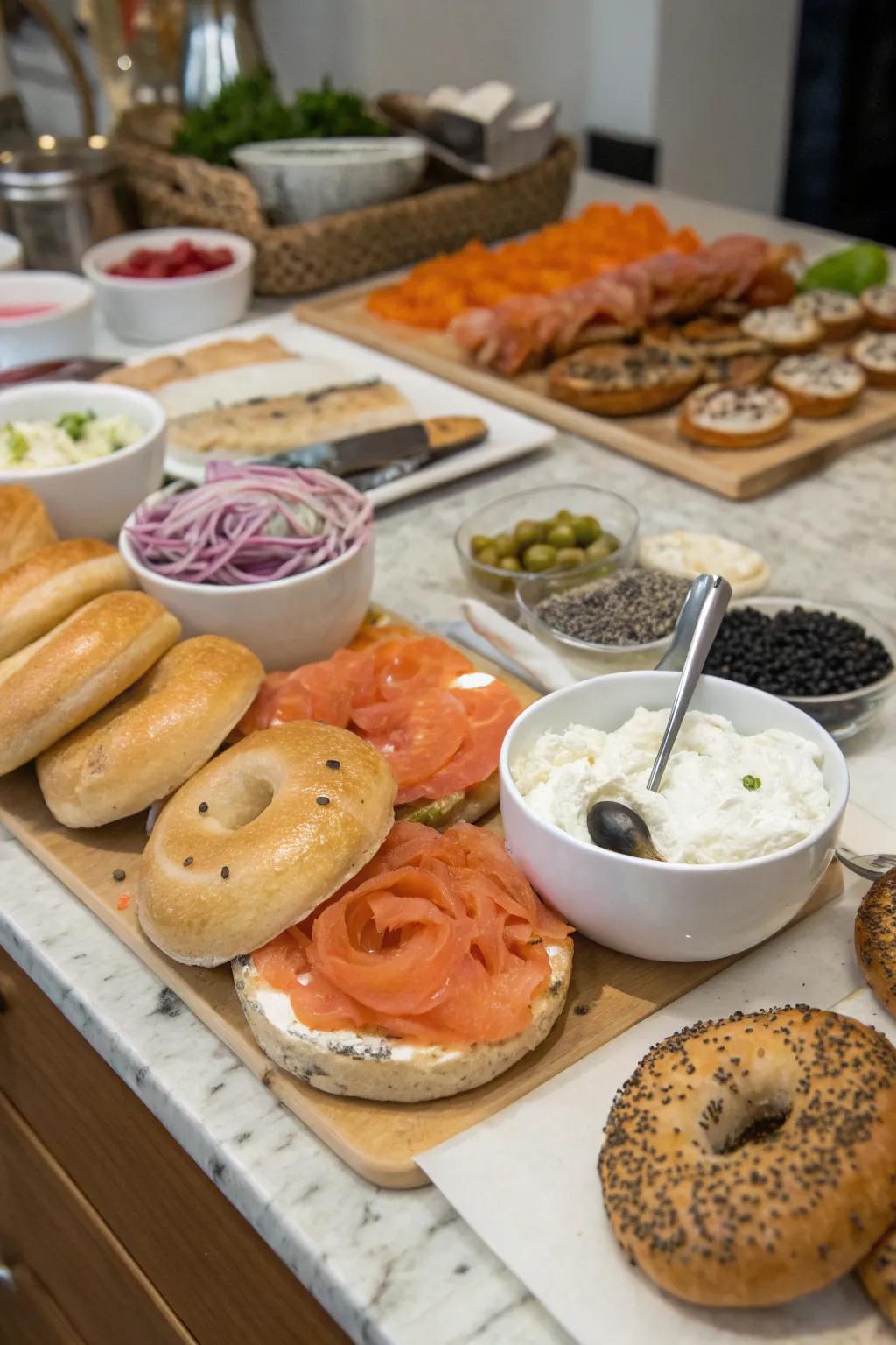 Design your ideal bagel with a custom bagel station.