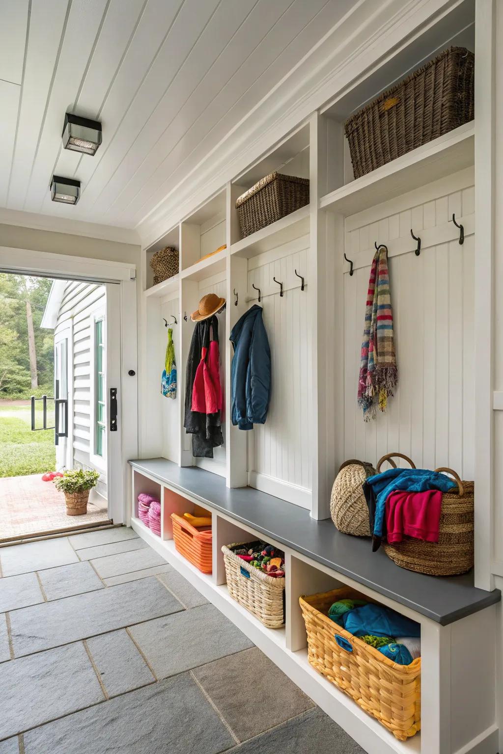 A practical mudroom breezeway that improves organization and convenience.