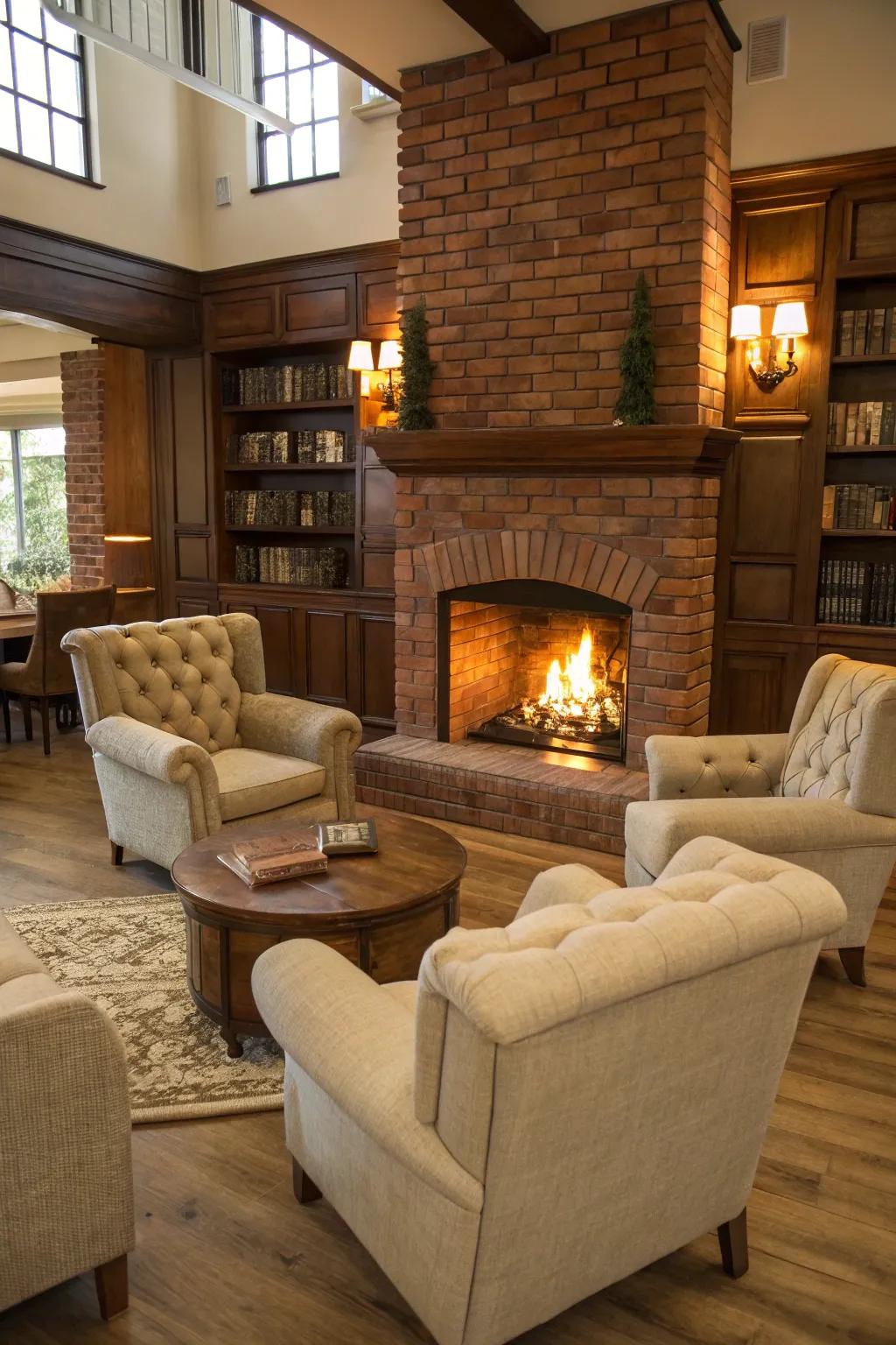 Add a nook to your fireplace by adding seating nearby.