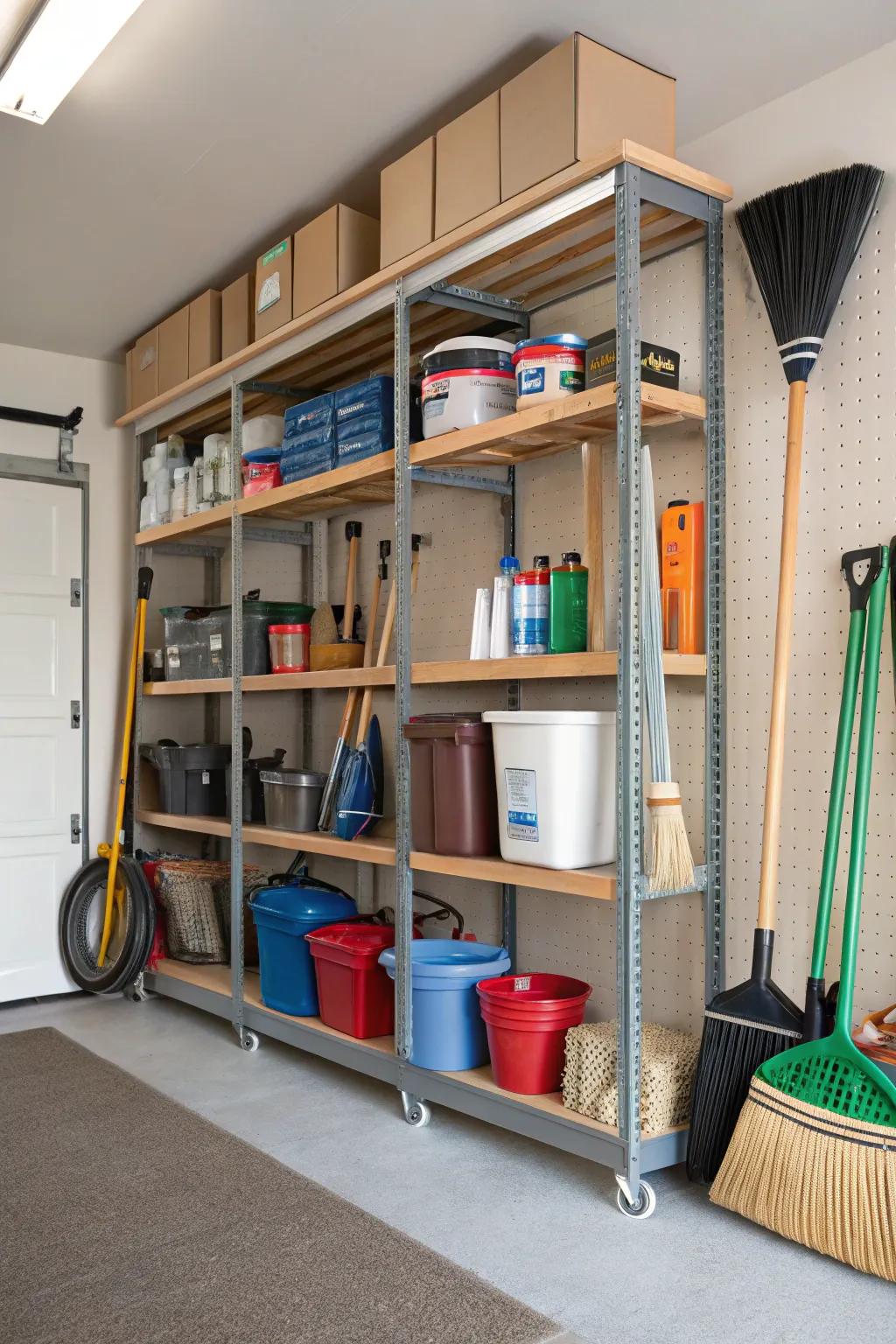 Custom shelving ensures a tidy and organized garage.