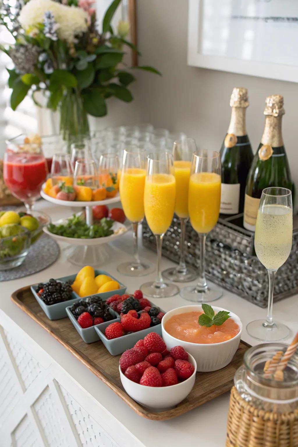 A sparkling cocktail corner contributes a festive touch to any brunch event.