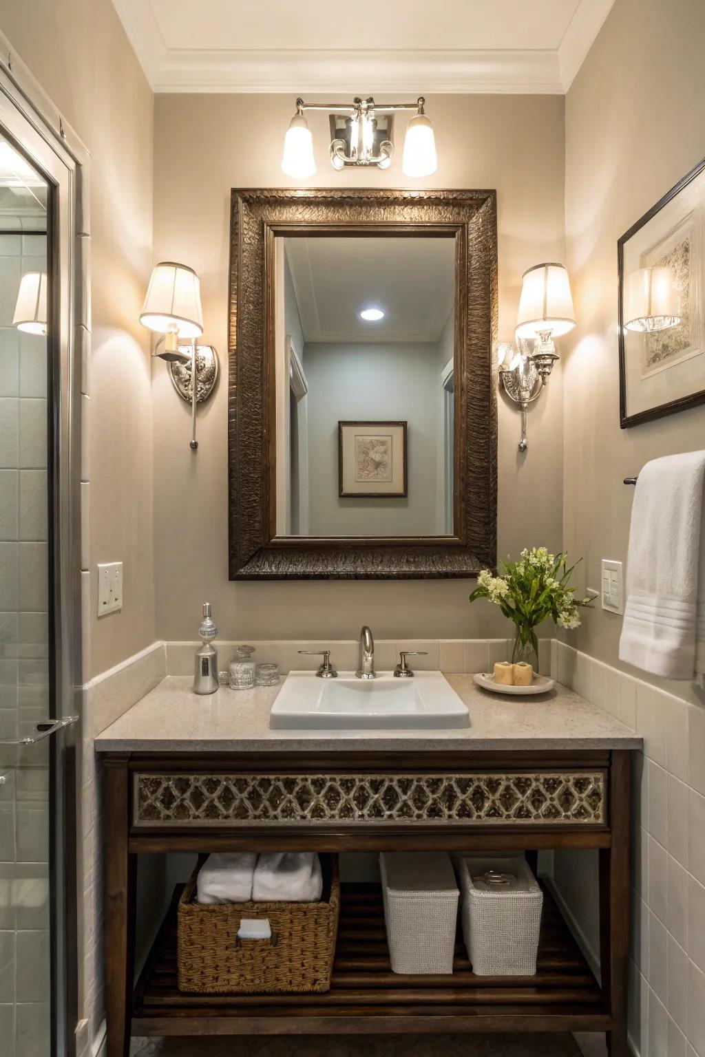 Mirrors and lighting introduce sophisticated allure to any bathroom.