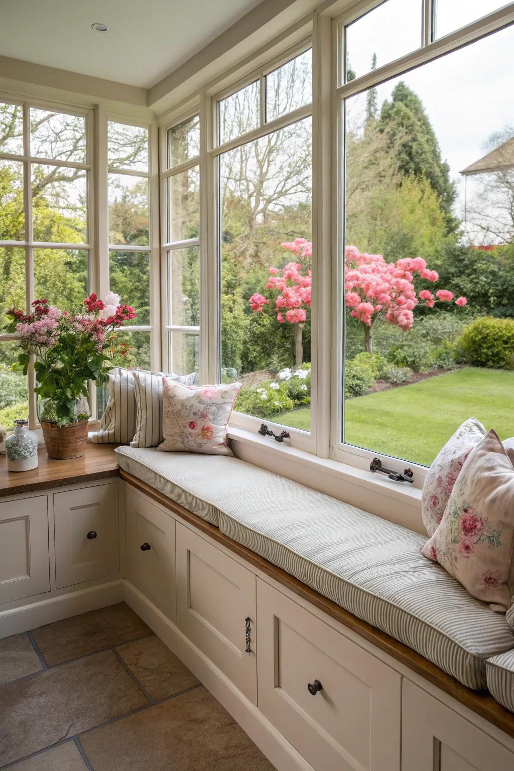 Bask in sunlight with a thoughtfully positioned bench.